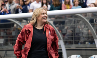 Emma Hayes smiles during the SheBelieves Cup in February.