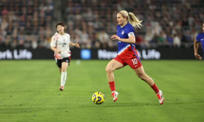 Lindsey Heaps dribbles the ball for the U.S. women's national team during the SheBelieves Cup in San Diego.