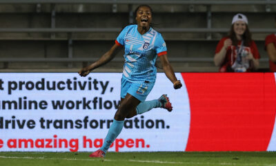 Ludmila celebrates her third goal in the Chicago Stars' match against the North Carolina Courage on August 22, 2025.